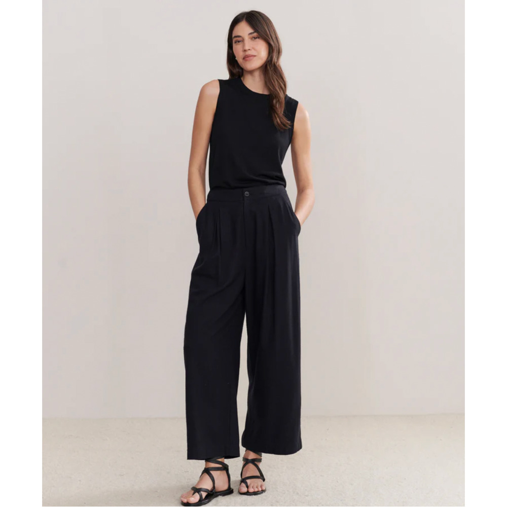 Jenni Kayne 10 Relaxed Wide Leg Trouser $295 Raw Silk High Rise Pants Black